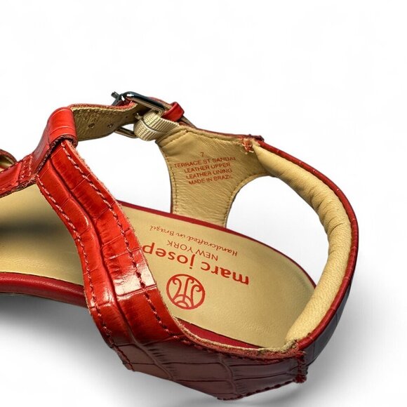 MARC JOSEPH Women's Terrace Round Toe Flat Sandals - Red Croc, Size US 7 - Picture 8 of 11